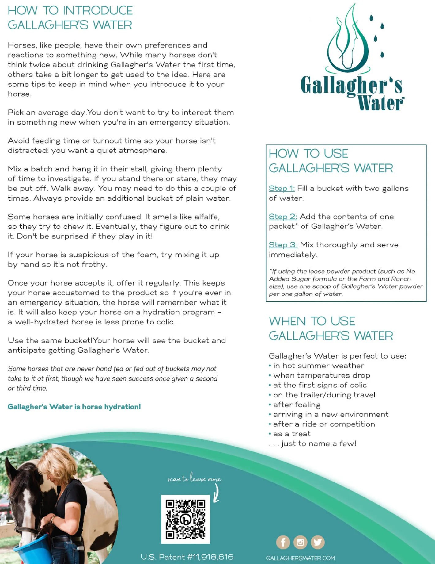 EQUESTRIBEV Gallagher’s Water™ All-Natural Equine Hydration Beverage NO SUGAR ADDED
