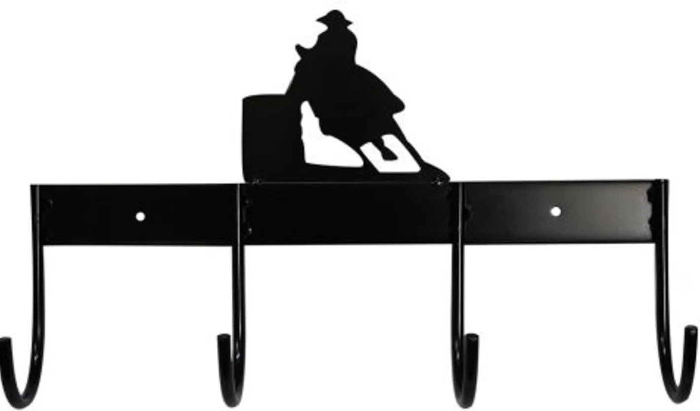 SHILOH STABLES TACK 4-Hook Flat Tack Rack with Barrel Horse Silhouette