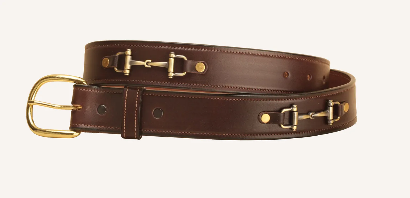 TORY LEATHER 1 1/2" Belt with Nickel Snaffle Bits