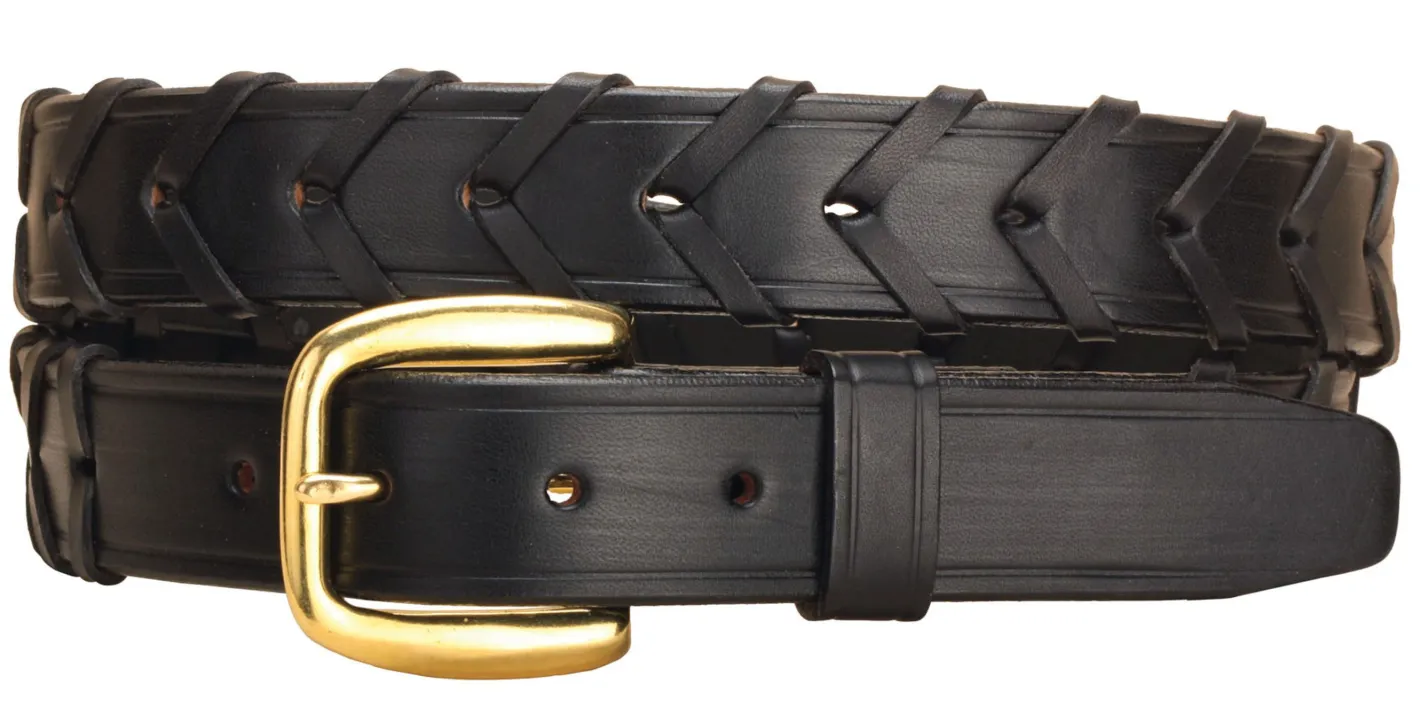 TORY LEATHER 1 1/4" Laced Belt with Brass Buckle