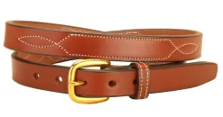 TORY LEATHER 3/4" Belt with Stitched Patterns & Brass Buckle