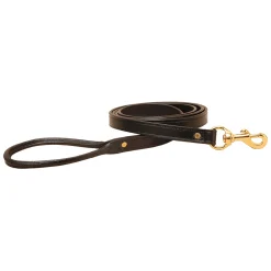 TORY LEATHER Flat Creased Leather Dog Leash with Rolled Leather Handle