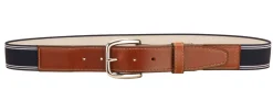 TORY LEATHER Striped Elastic and Leather Belt